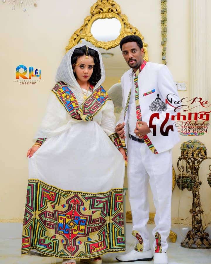 Eritrean And Ethiopian Habesha Couple Traditional Dress 