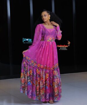 Purple Ethiopian Chiffon Dress 