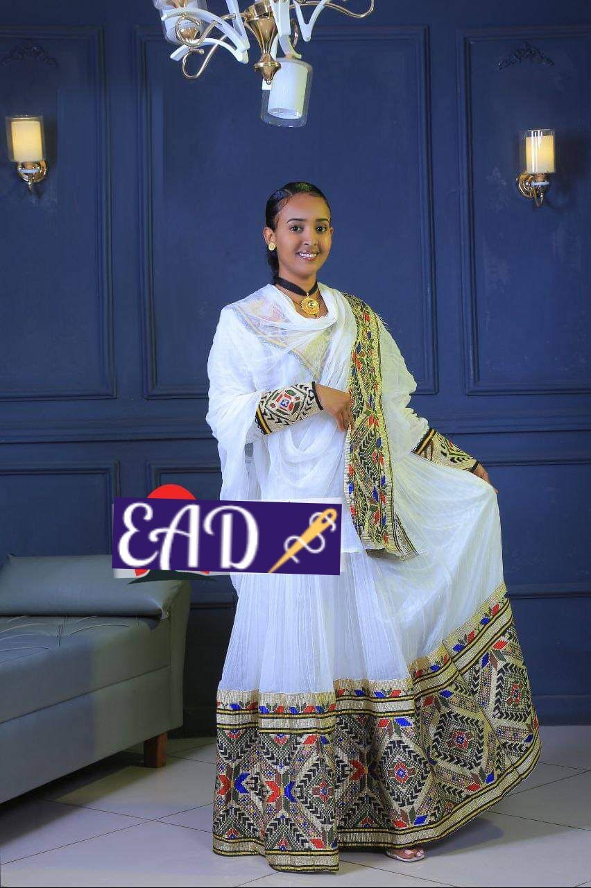 Eritrean And Ethiopian Habesha Traditional Dress East Afro Dress Habesha Dress Habesha Kemis 3381