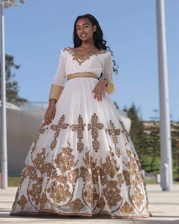 White 2024 habesha dress