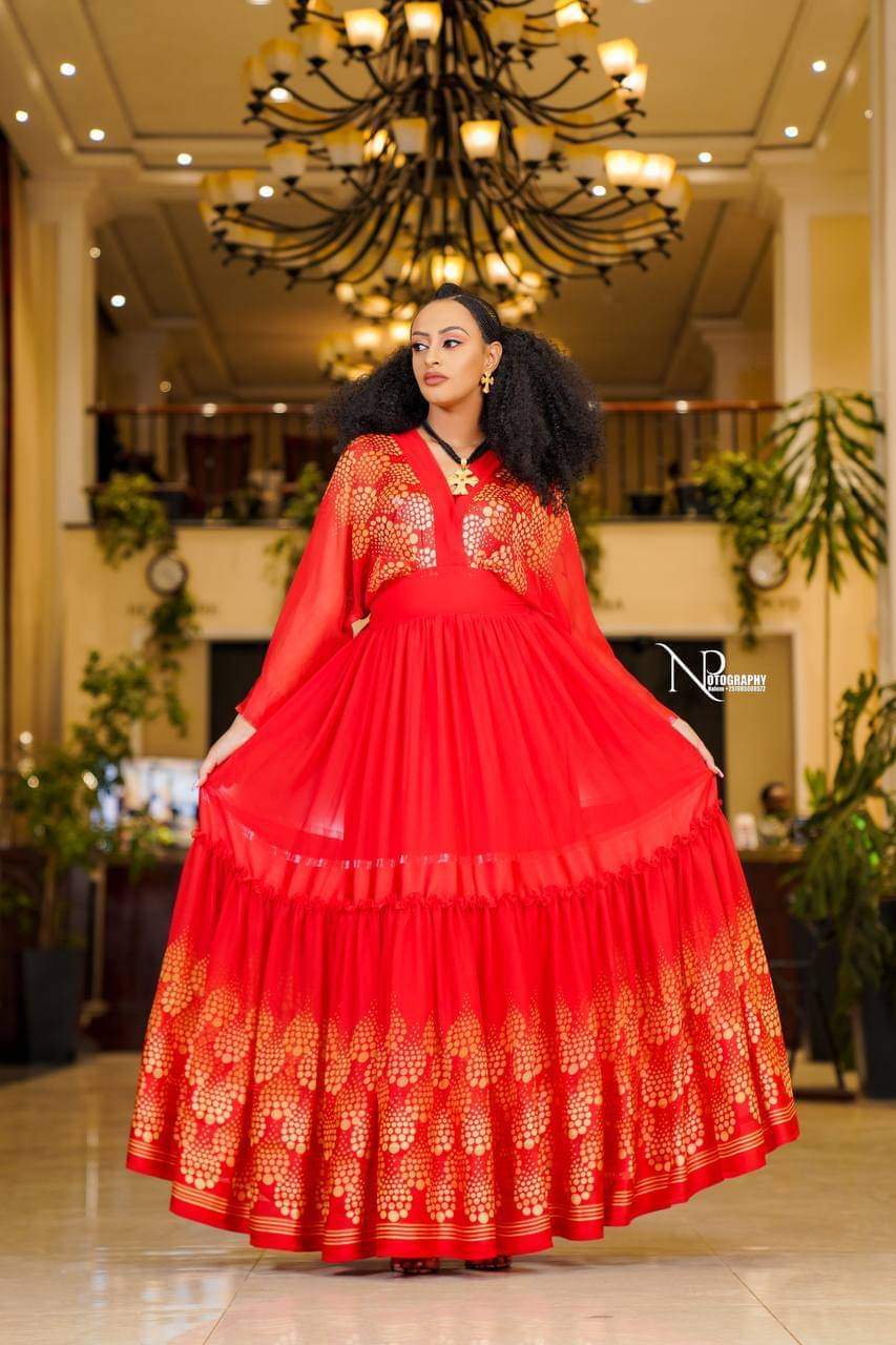 Eritrean and Ethiopian habesha traditional dress Chiffon / Shiffon